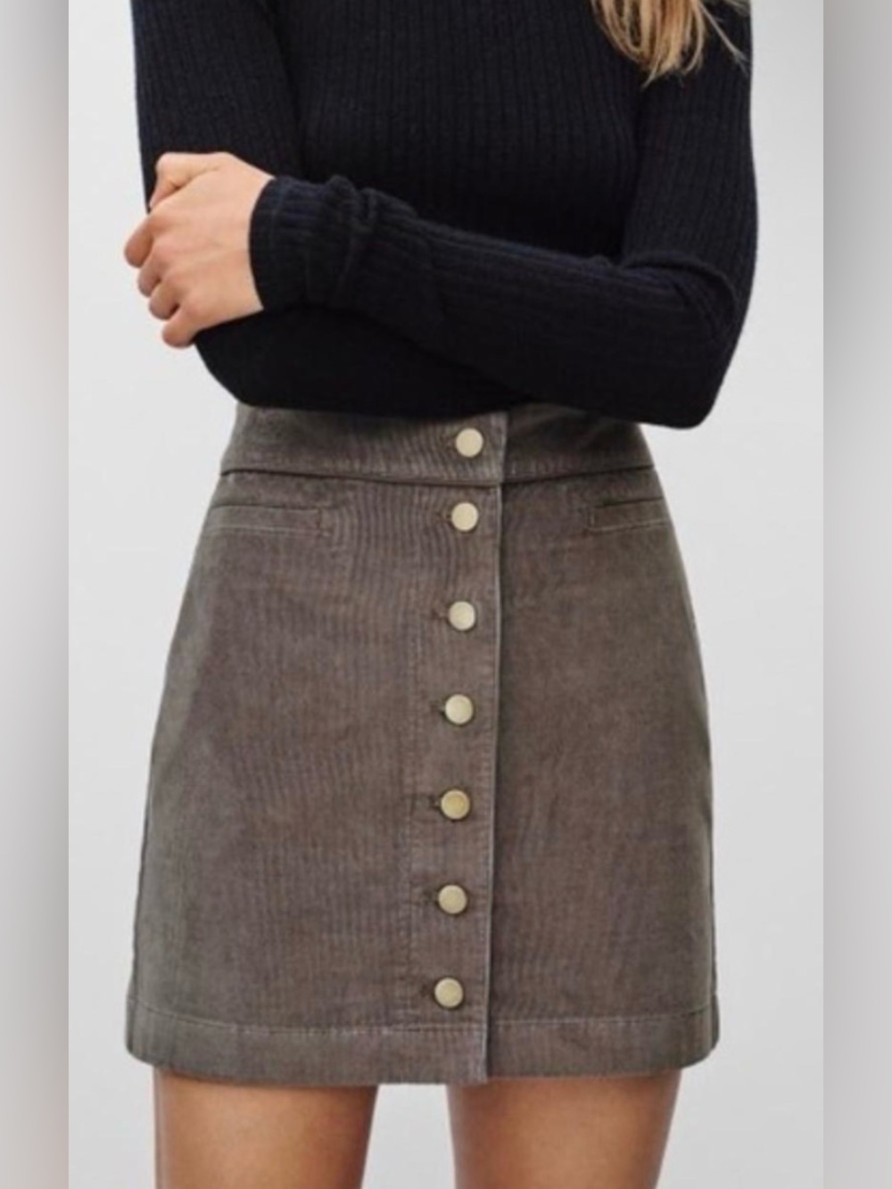 Wilfred Free Aritzia Corduroy Button Front Mini Skirt Taupe Size 2 NWOT